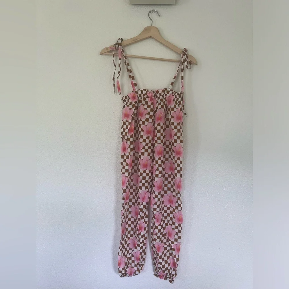 Kira Hawaii Checkered Hibiscus Jumpsuit